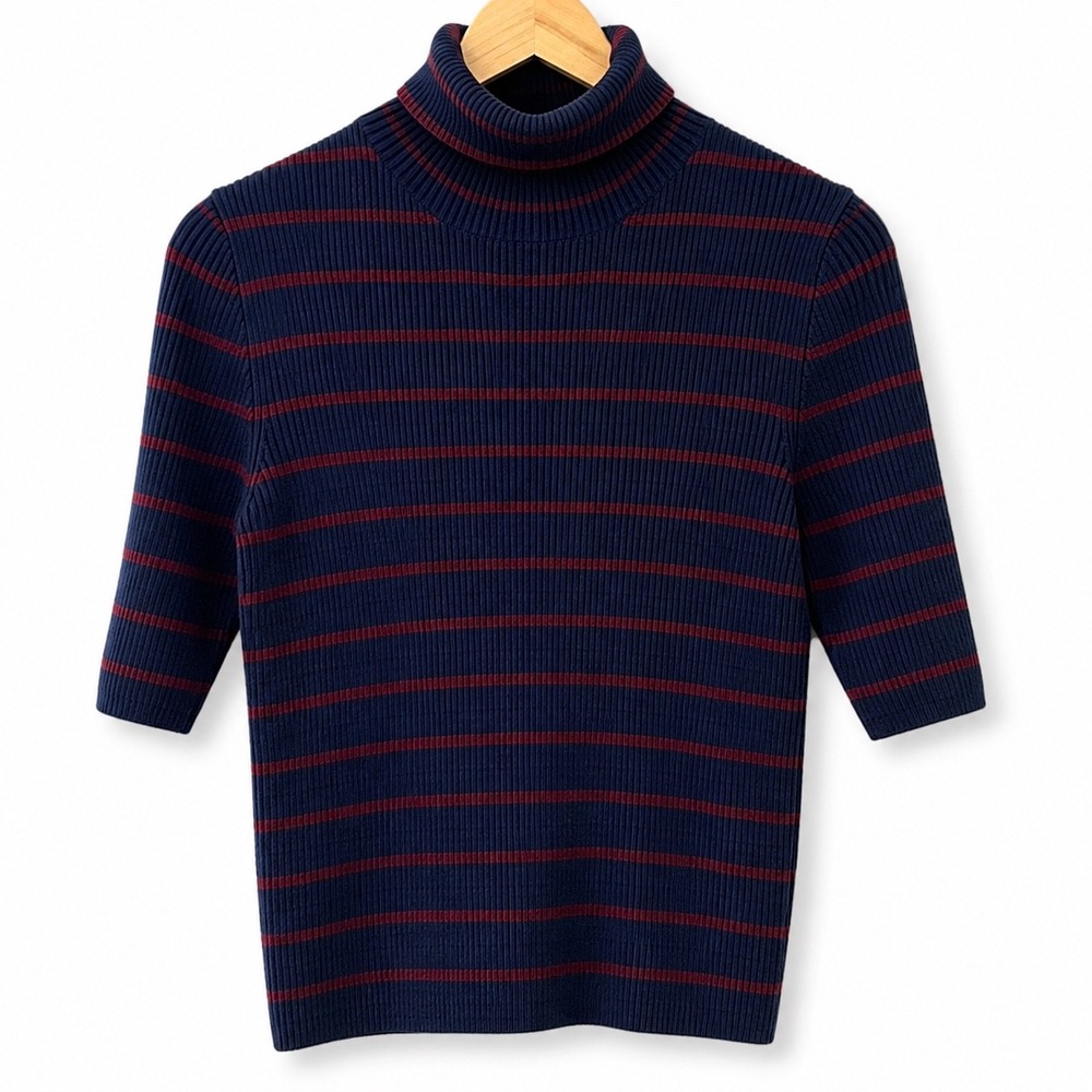 Madewell‎ Striped Merino Wool Ribbed Turtleneck Sweater NWT 1/2 Sleeve Shirt Top